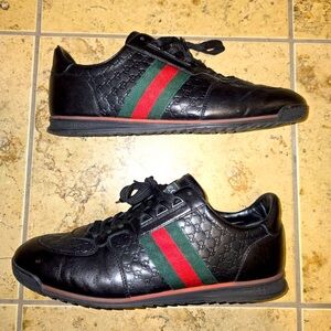 Gucci Black Leather Web Sneakers